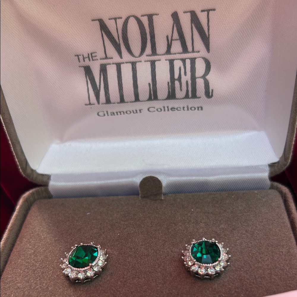 Nolan Miller Green and Silver Glamour Earrings